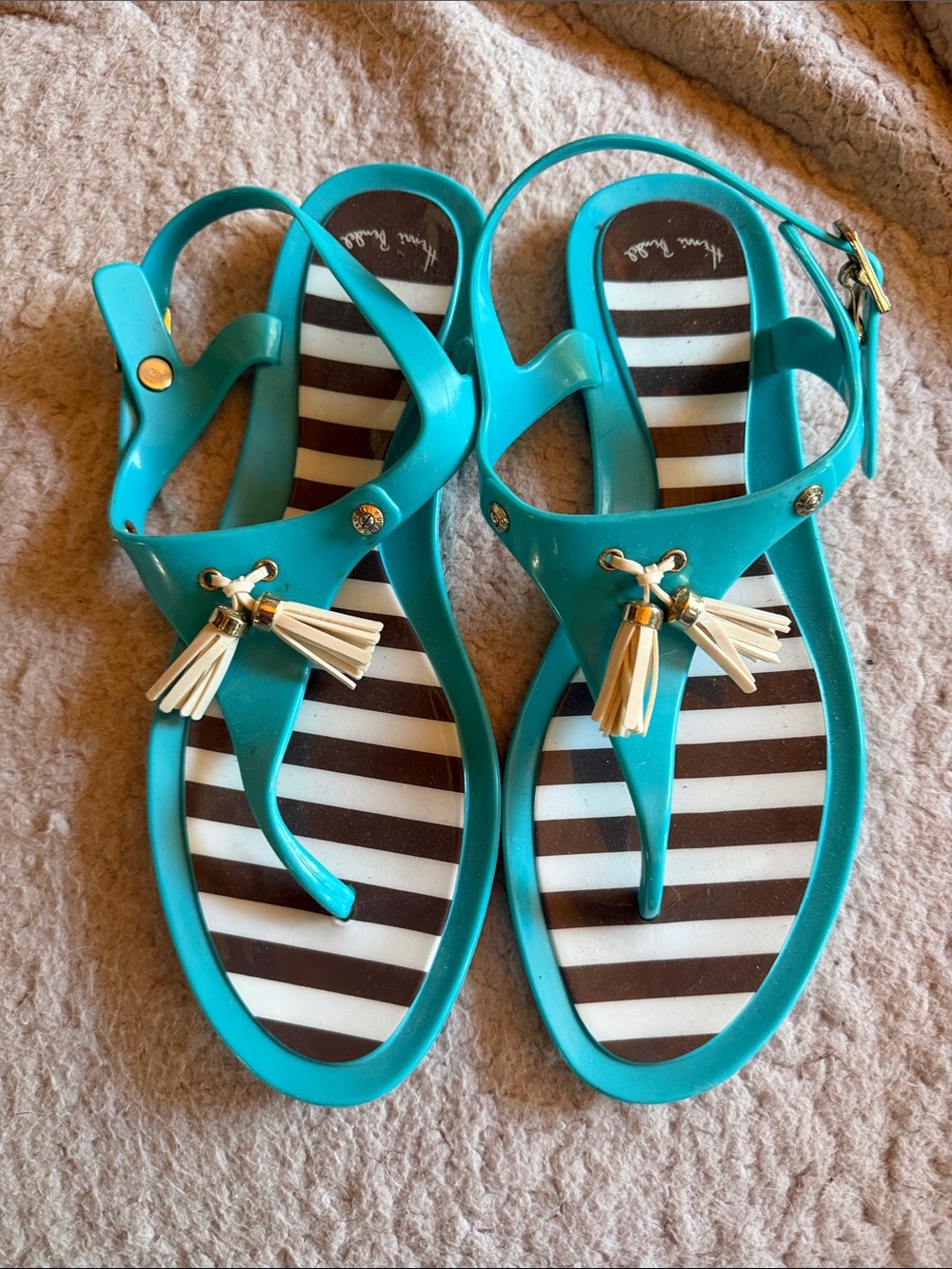 Henri Bendel Turquoise Tassel Jelly Sandals - Women
